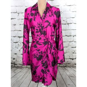 GUESS Floral Satin Wrap Dress Corporate Boss Lady Bodycon Vibrant Femme Medium